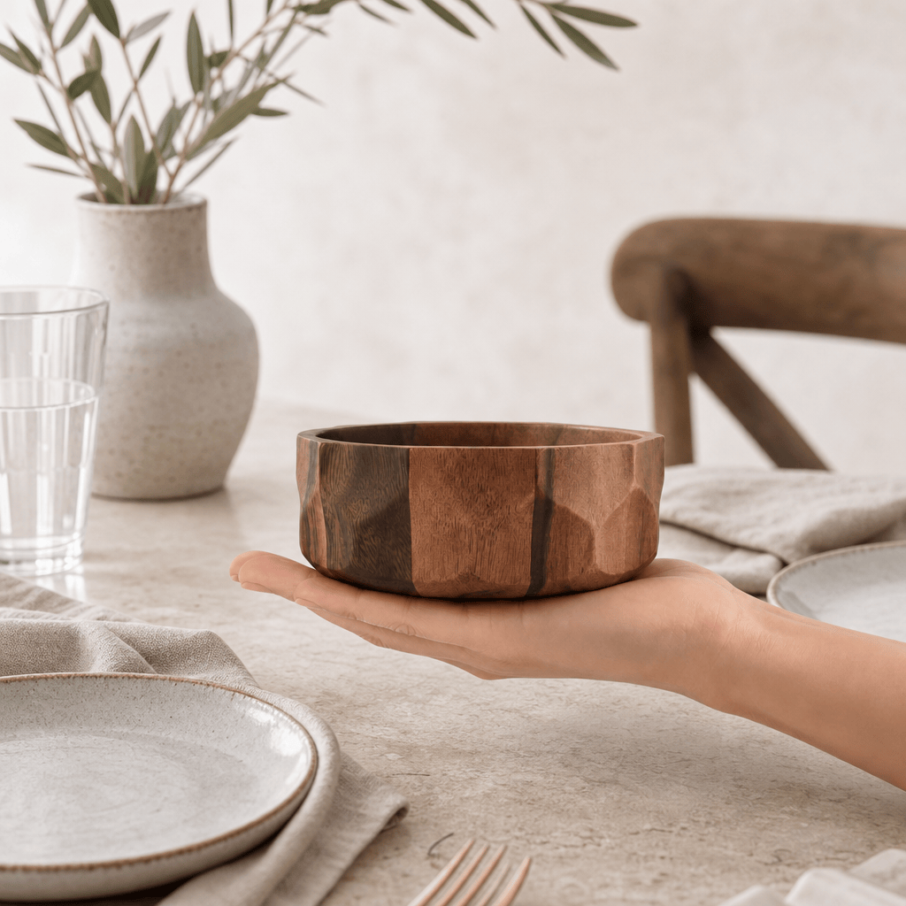 Arthur Court Diamond Pattern Single Acacia Wood Salad Bowl - Image 3