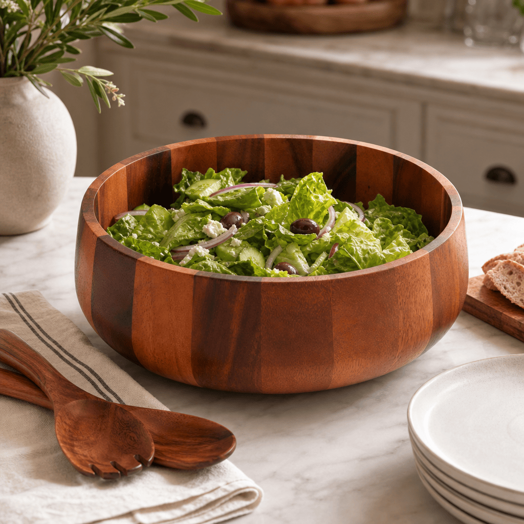 Arthur Court Modern Round Acacia Wood Salad Bowl Large - Image 5