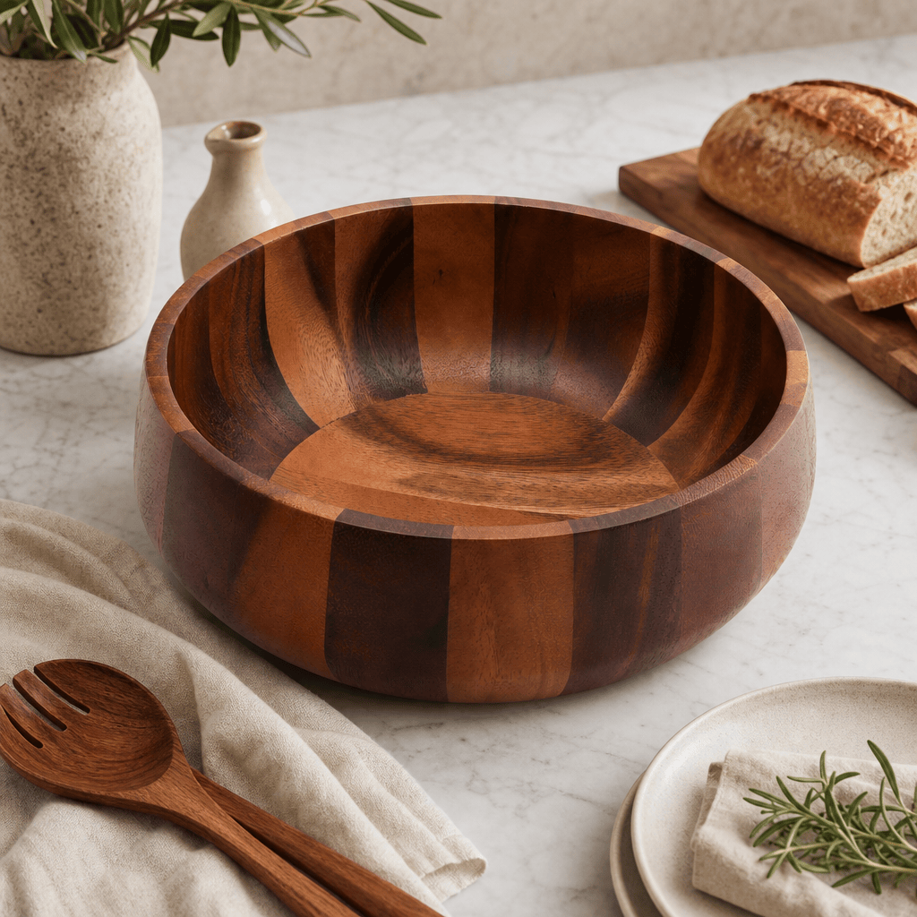 Arthur Court Modern Round Acacia Wood Salad Bowl Large - Image 3
