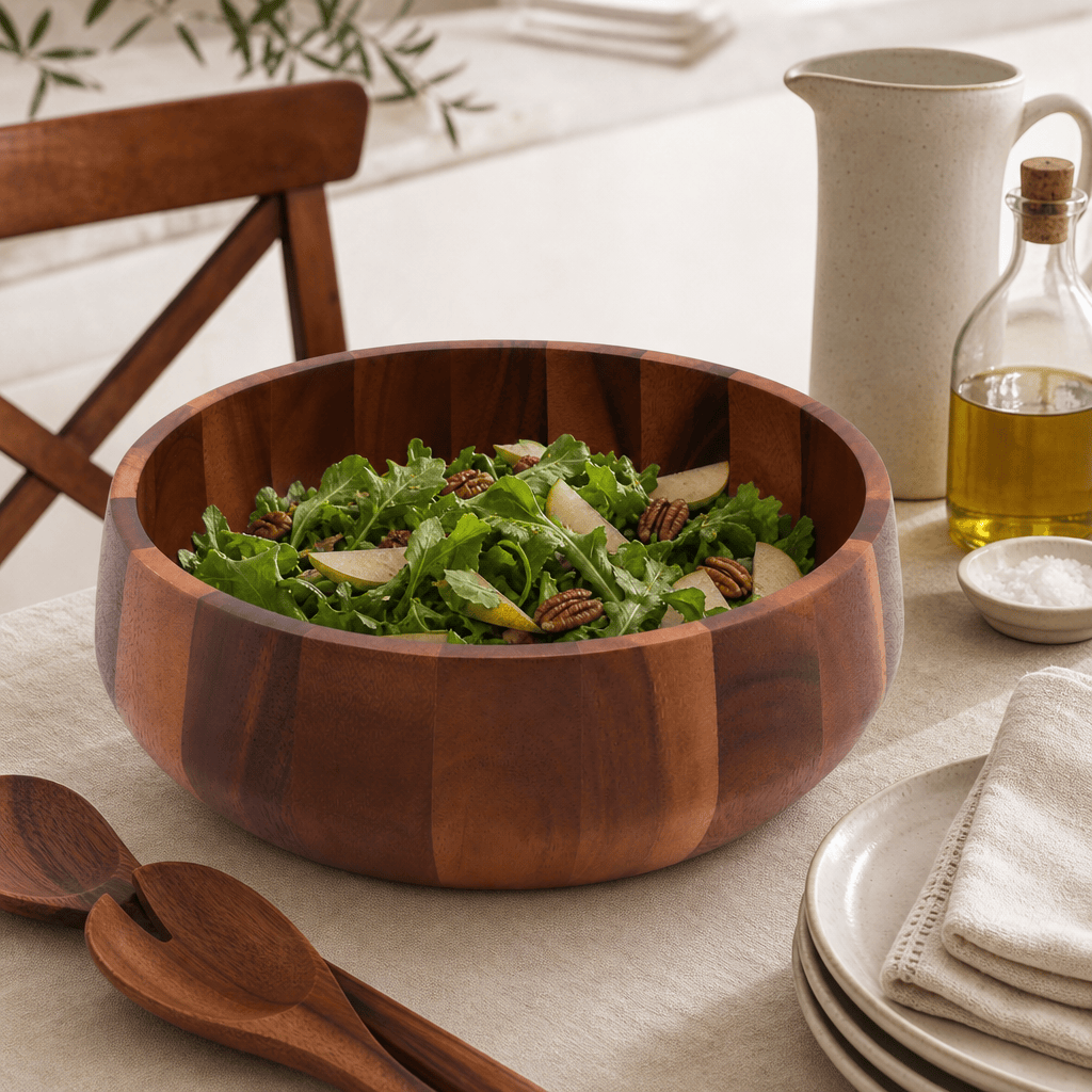 Arthur Court Modern Round Acacia Wood Salad Bowl Large - Image 2