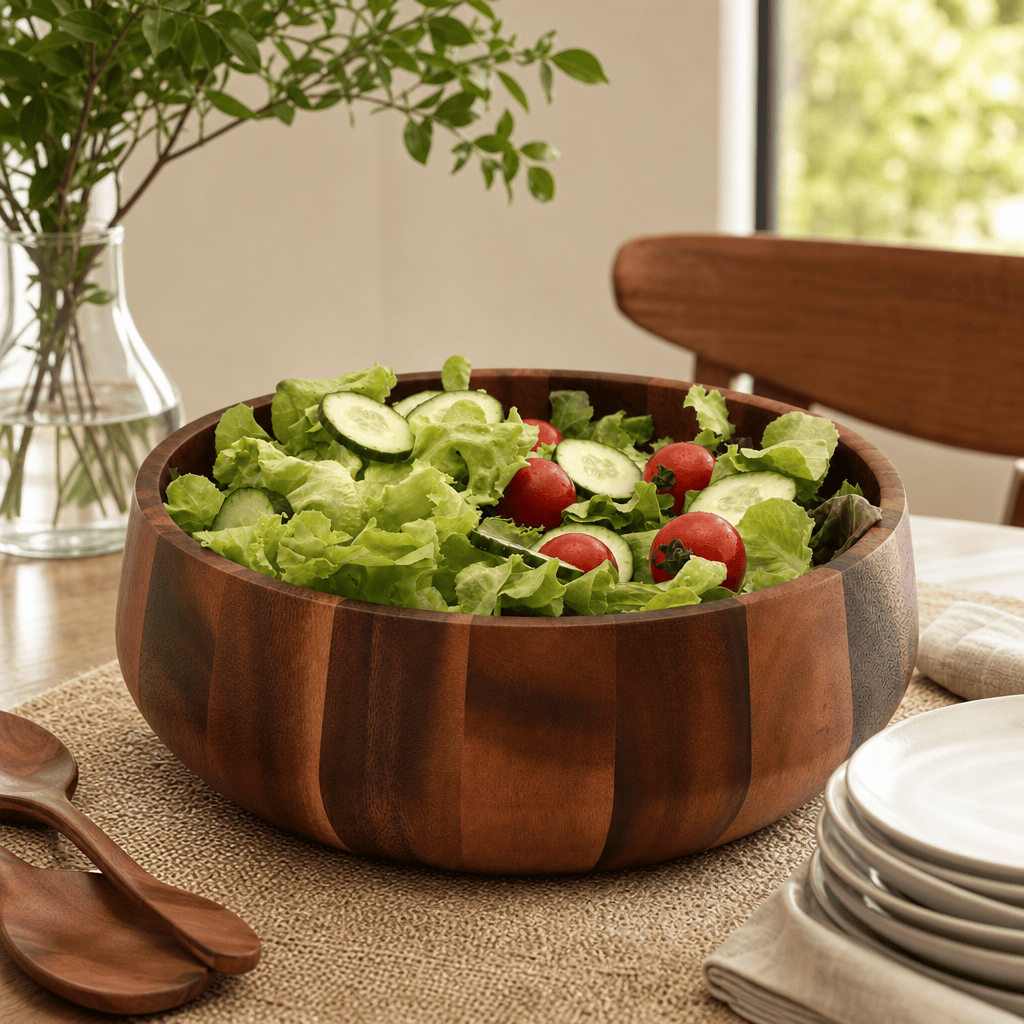 Arthur Court Modern Round Acacia Wood Salad Bowl Large - Image 6