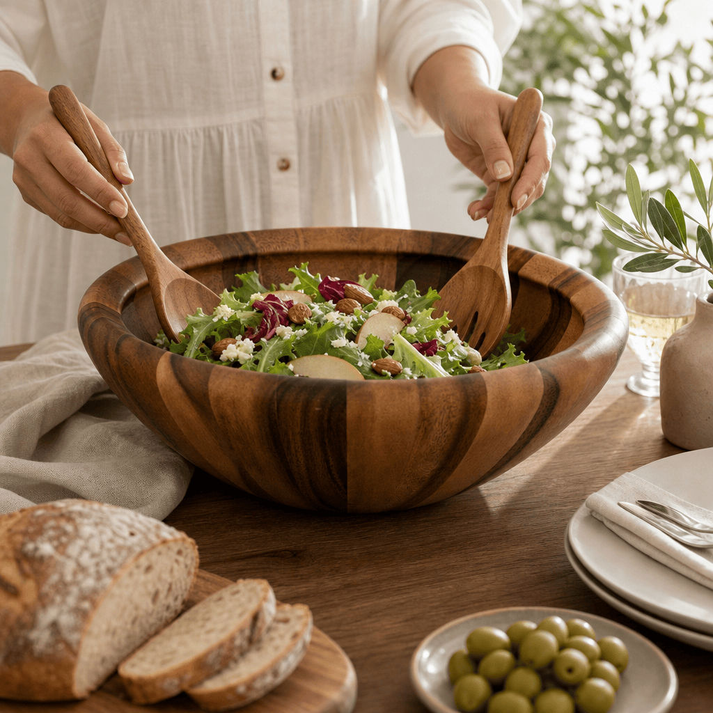 Arthur Court Salinas Style Wooden Acacia Salad Bowl Large - Image 4