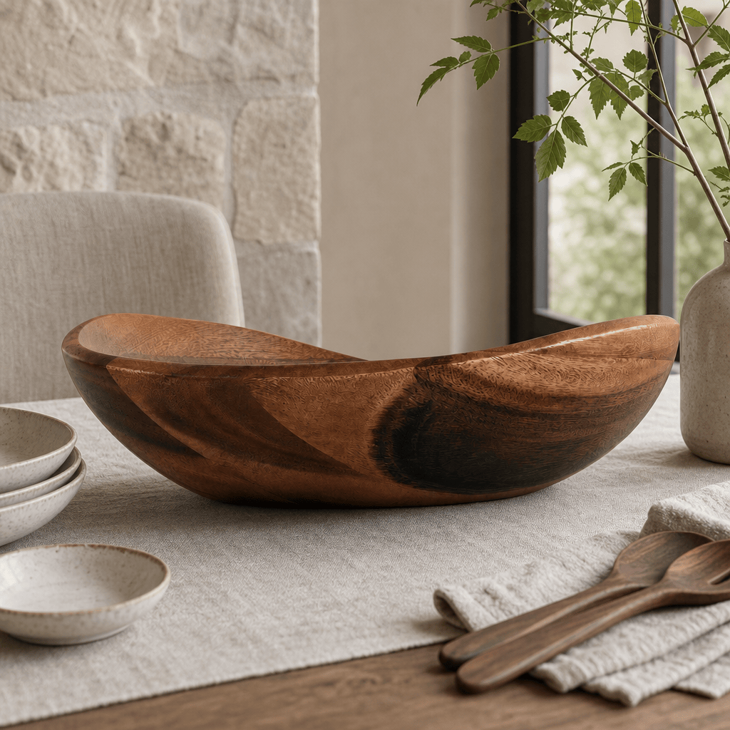 Arthur Court Wave Pattern Large Acacia Wood Salad Bowl - Image 3