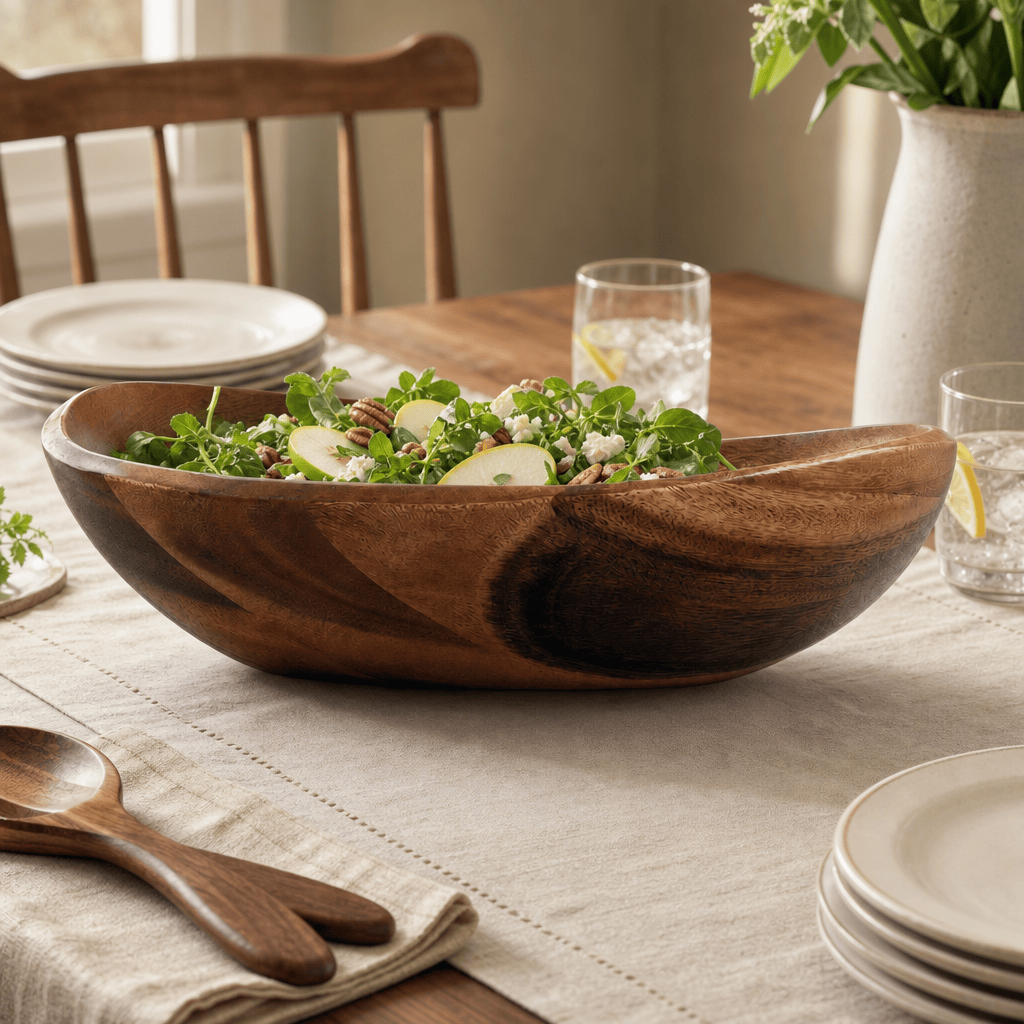 Arthur Court Wave Pattern Large Acacia Wood Salad Bowl - Image 5