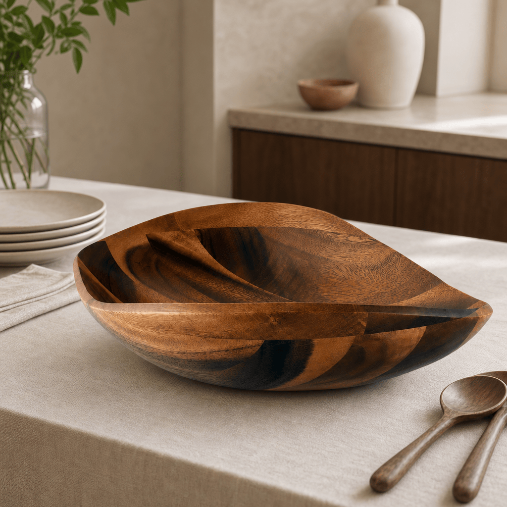 Arthur Court Wave Pattern Large Acacia Wood Salad Bowl - Image 2