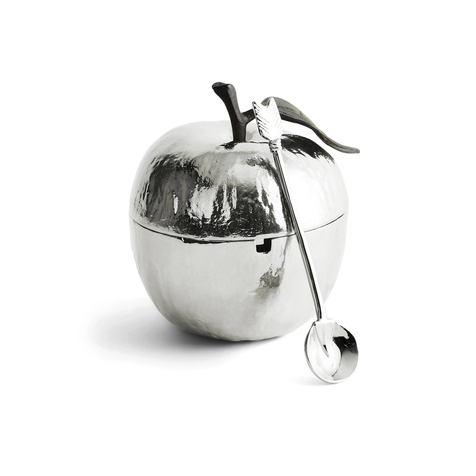 Michael Aram Apple Honey Pot with Spoon Nickelplate - Image 4