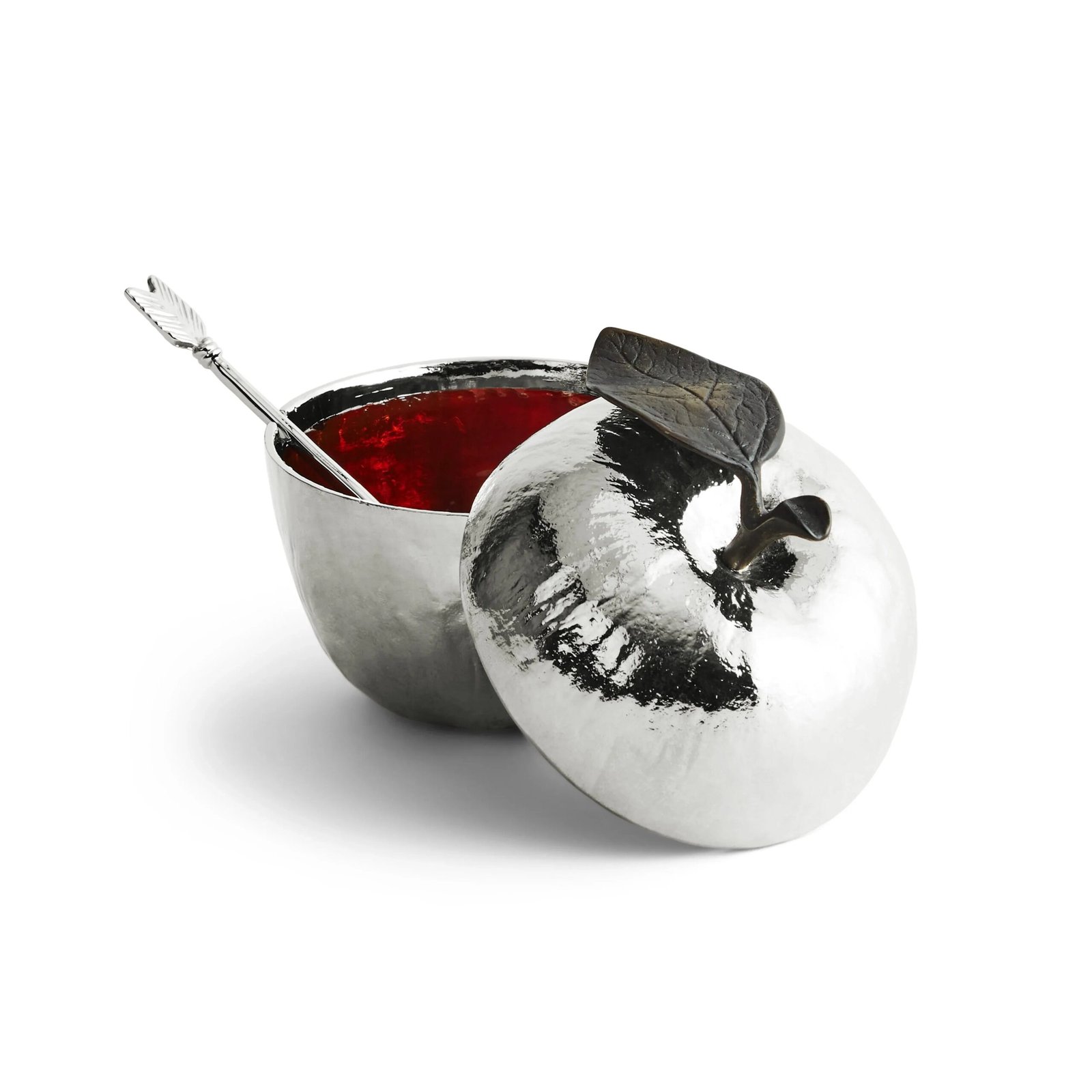 Michael Aram Apple Honey Pot with Spoon Nickelplate - Image 3